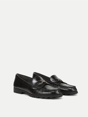 Veronica Beard Penny Black Leather Eel-Embossed Lug-Sole Loafer Sz 9.5 $395
